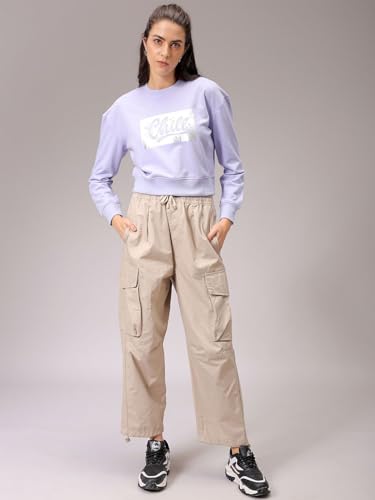 Image of Freehand by The Indian Garage Co Women Relaxed Fit Holographic Cropped Sweatshirt