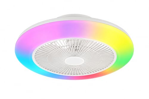 DUPI Ventilador de Techo con Luz Led RGB SLIM ENERGY AIR | 6 Velocidades | Mando a Distancia | Plafón 50 cm | Motor DC Silencioso | Luz LED RGB | PVC (Blanco)