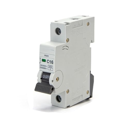 Disyuntor automático miniatura 1P, 16 A, CURVA C, gris - Protección de circuitos, ideal para instalaciones eléctricas compactas.