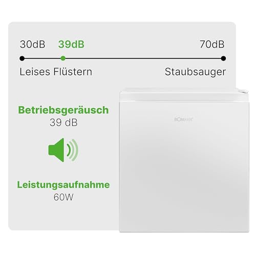 Bomann® Mini Kühlschrank 45L mit Gefrierfach, leise Kühlbox klein für Küche Büro Camping und Gaming, Kühlschrank klein Türanschlag wechselbar - Minikühlschrank Getränkekühlschrank Minibar KB 7245 weiß