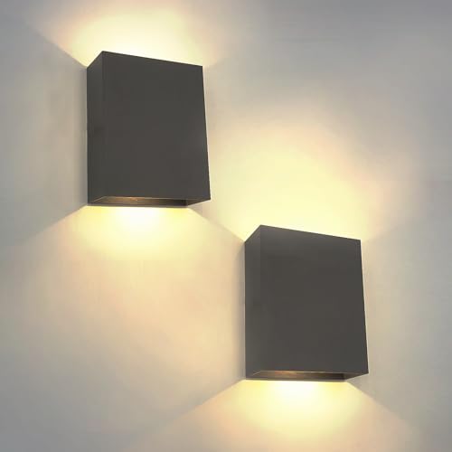 KICAAO LED Wall Sconces Set of Two, 12W Modern Wall Light, Hardwired Aluminum Wall Lamp,Black Up Down Wall Mount Lights for Living Room Hallway Bedroom Decor (Black Warm Light 3000K)