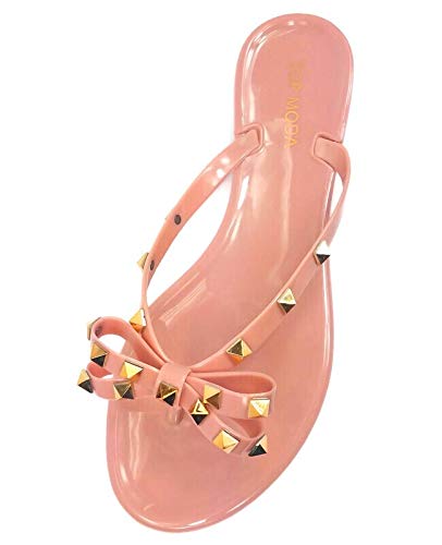 Image of TOP Moda Womens Studded Jelly Flip Flops Sandals with Bow