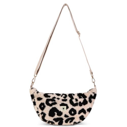 Grünes Glück Teddy Moon Bag Damen SMALL mit Innen & Außentasche | Perfekt als Crossbody Bag mit verstellbarem Gurt | Teddy Tasche Damen klein