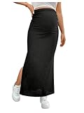 OYOANGLE Women's Maternity Skirt Textured High Waisted Side Split Pregnancy Bodycon Long Skirts Black Medium