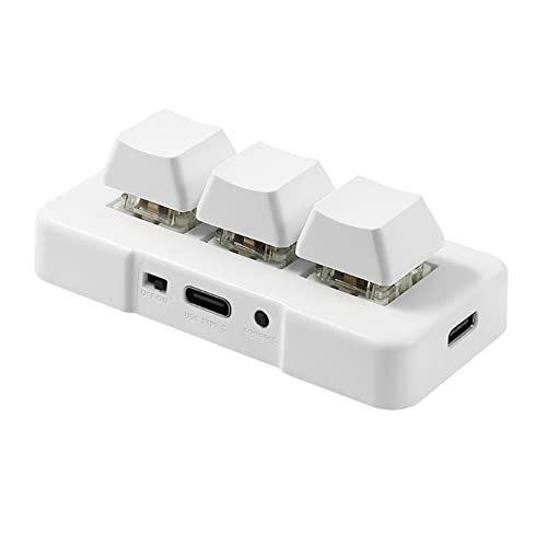 HUIOP MK321U Mini clavier filaire personnalisé à 3 touches avec interrupteur mécanique bleu, câble de données détachable pour jeu de bureau multimédia Blanc