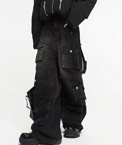 SOMTHRON Women's Baggy Cargo Denim Pants High Waisted Wide Leg Y2k Hip Hop Grunge Multi-Pocket Jeans Streetwear3