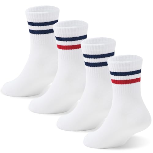 Zando Girls Striped Athletic Socks Kids Soccer Crew Socks School Uniform Cotton Ankle Socks for Toddler