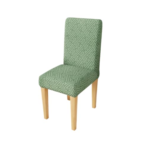 Image of Lukzer Elastic Dining Chair Cover - 1PC Pastel Green Grid Maze | Textured High Stretch Jacquard Seat Cover | Removable Washable Short Dining Chair Cover Protector Seat Slipcover | (CC-107-01)