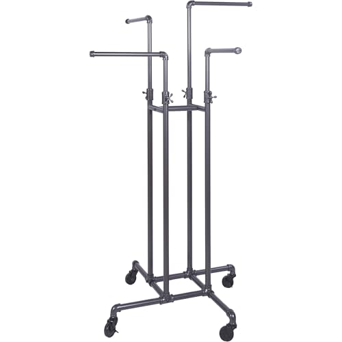 Clothing Rack Econoco - Heavy Duty Pipeline Adjustable, 4 Way Rack, Plumbing Pipe Clothes Rack, Anthracite Grey