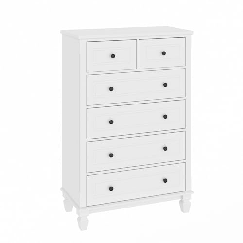 JOIKUJIA 47” Tall 6 Drawer Dresser for Bedroom, Chest of Drawers Modern Dresser with Wood Legs, Black Knobs, for Living Room Hallway White 31.5”W x 15.7”D x 47.4”H