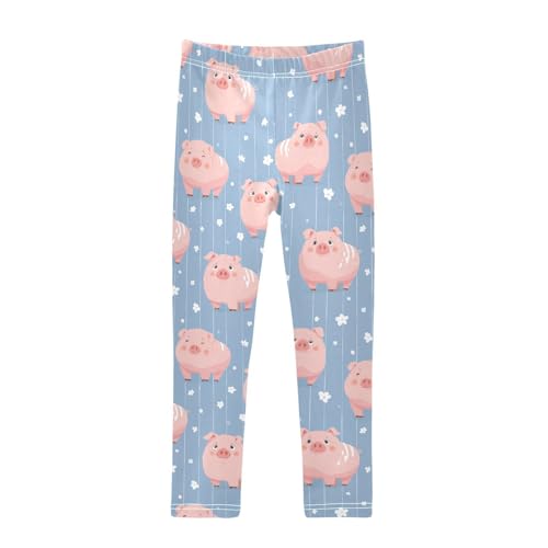 Girls Leggings Flower Pig Blue Kids Length Leggings Pants Athletic Yoga Pants Toddler Tights Trousers 4T