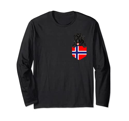 Norway Flag Bouvier des Flandres Dog In Pocket Long Sleeve T-Shirt, Black