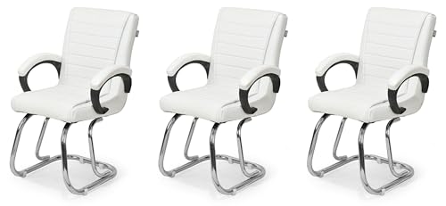 Image of Special Director Principal Manager Office Visitor with arm Rest with Double Pipe Frame and Cushioned seat Back (3, White, Double Pipe Frame)