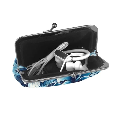 Pu Leather Buckle Coin Purse Hawaiian-Hibiscus-Blue-Floral Girls Kiss-Lock Change Purse Wallets4