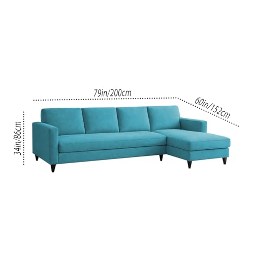 Image of Carlos RHS 4 Seater L Shape Sofa Set for Living Room & Home Office Furniture, Modern Durable Sectional Corner Sofa Couch, Premium Fabric Comfortable Seating with Strong Frame (Turquoise)