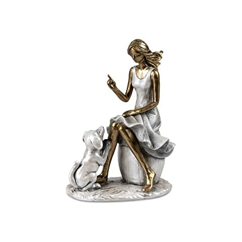 Lifestyle & More Moderne Skulptur Deko Figur Dame mit Hund auf Sockel Silber/Gold handbemalt 13x18 cm Cover
