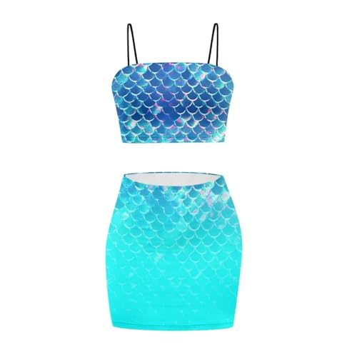 Image of Biyejit Women's 2 Piece Summer Outfits Spaghetti Strap Crop Tops and Bodycon Mini Skirt Dress Set Plus Size S-4XL