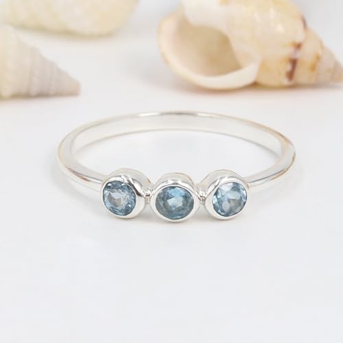 Bague topaze bleue argent 925 anti-ternissement, alliance chic qui dure