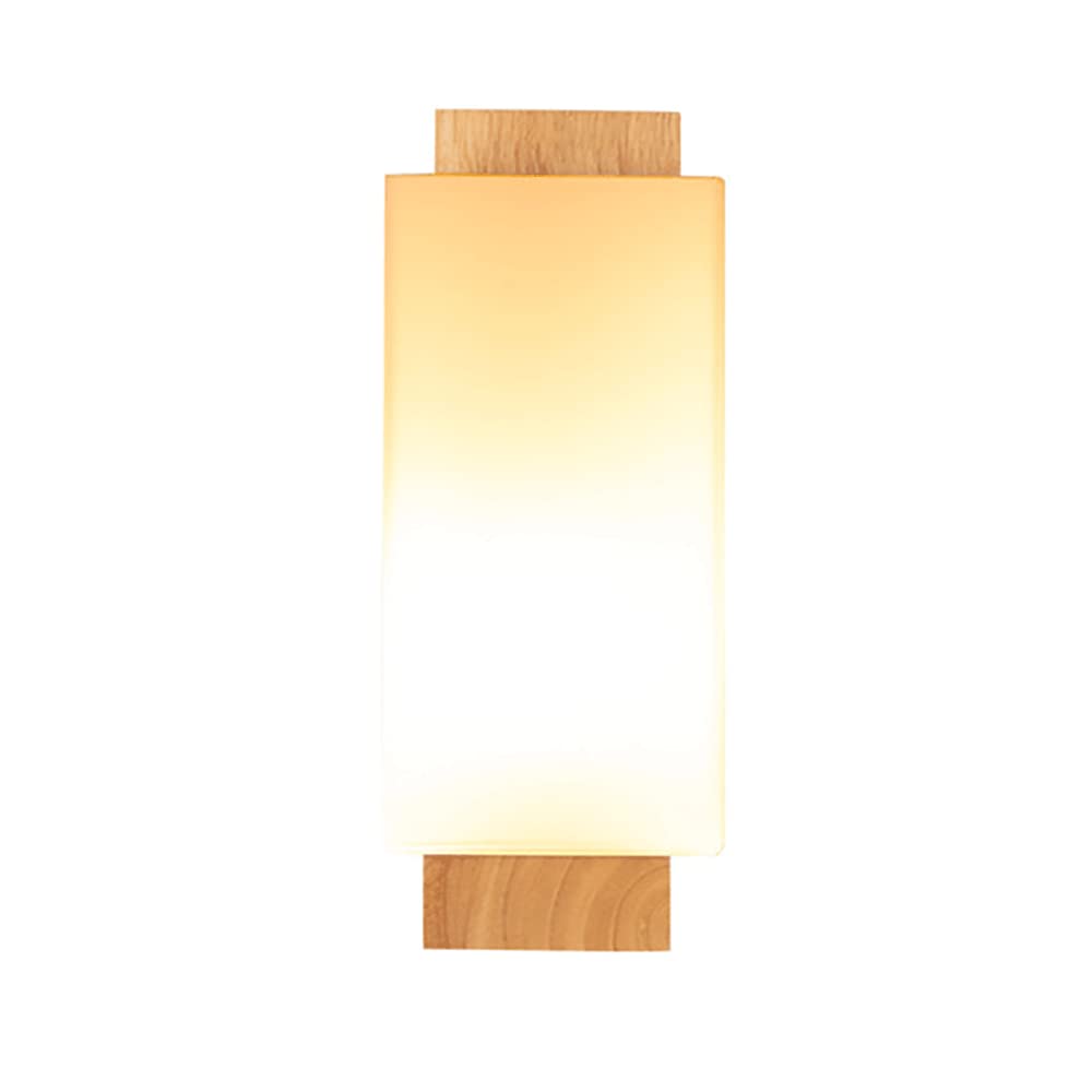 Lampa ścienna z drewna kauczukowego z prostokątnym białym szklanym kloszem, kreatywna lampka nocna do sypialni, oprawy oświetleniowe do przedpokoju, salonu, hotelu (E27)