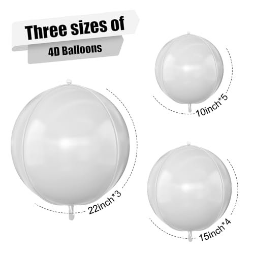 Image of 12PCS Matte White Round Foil Balloons 22 inch 15 inch 10 inch Large Mylar Balloons | White 4D Ball Balloons for Birthday Party, Graduation, Wedding, Christmas, New Year, Disco Prom, Baby Shower Party Decoration
