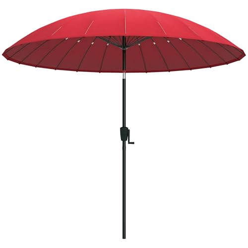 Outsunny Parasol de jardin Parasol droit inclinable rond avec 24 baleines manivelle aluminium fibre de verre polyester diamètre 2,60 m coloris rouge