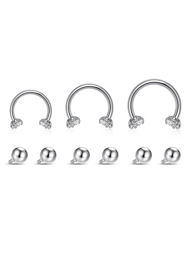 Zysta 16G Horseshoe Hoop Rings with Replacement Balls for Nose Daith Lip Eyebrow Lip Nipple Ear Cartilage Helix Daith Conch Septum Stainless Steel Piercing Jewellery 8-12mm