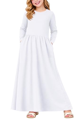 Image of Deerose Girls Maxi Dress Short Sleeve Casual Long Dresses with Pockets 5-14 Years