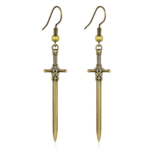 Silver/Gold Boho Dangle Statement Earrings for Women Trendy Handmade Vintage Dainty Cute Long Drop Summer Earrings fashion Accessories Jewelry Gifts (A73 Sword Carved Antique Brass Earrings)