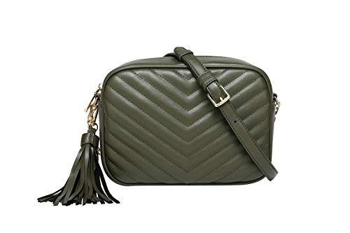 Daisy Rose Quilted Shoulder Cross Body Bag & Detachable Tassel, PU Vegan Leather