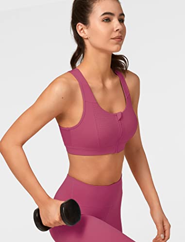 Yvette Mesh Sports Bras For Women High Impact Racerback Supportive Workout Bra For Running Plus Size Fitness Bra, Burgundy, Small #TOP5
