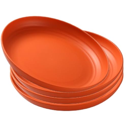 Image of YANCI 20 cm Large Deep Plastic Plates, Unbreakable and Reusable Light Weight Dinner Plates Pasta and Dumpling Bowl Microwave Safe BPA Free Dishwasher Safe, Set of 4, Orange