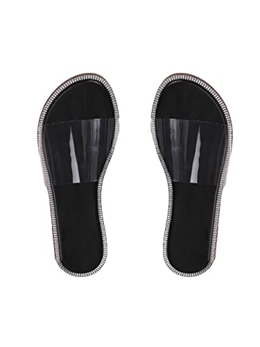Gorglitter Rhinestone Clear Flat Sandals Open Toe Slide Sandals Clear Black Eur43 #TOP15