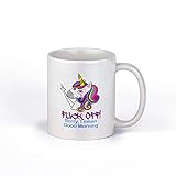 JMM Industries Unicorn Middle Finger Fuck Off Sorry I mean Good Mornging Cute Funny Motivation Inspiration Quote Saying 11-ounce White Ceramic Coffee Mug CMP00067