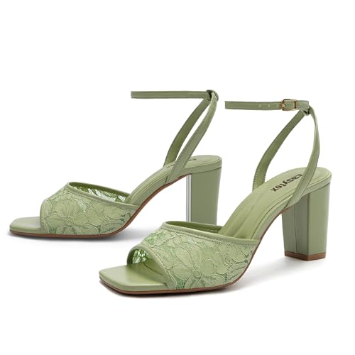 Image of Easyfox Open Toe Chunky Heel Sandals for Women Ankle Strap 3 Inch High Heels Dress Wedding Block Shoes