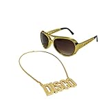 2 Stück Fette Gangster Kette,ZuhäLter Kostüm Herren Zubehör,70er Jahre Accessoires,80er 90er Hustler Rapper Hiphop,Disco Brille Karneval,Sonnenbrille für Hip Hop Outfit Mottoparty Cosplay (Gold)