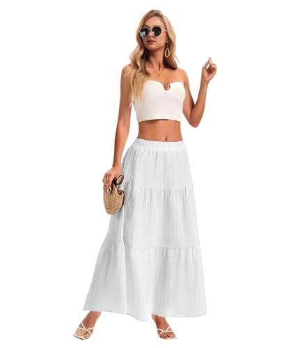 Womens Maxi Skirt Boho Long Flowy Skirts Trendy Summer 2026 Tiered Ruffle Skirt A Line Casual Beach Vacation Dress - Image 5