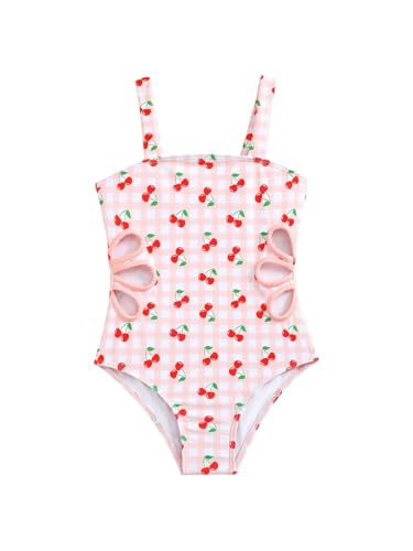 GORGLITTER Girl's Swimsuits Cherry Checkered Print Cut Out Tankini One Piece Bathing Suit Swim Wear Suits