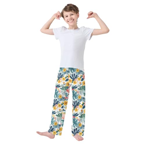 Pajama Bottoms, Pajamas Long Pant Flamingo Tropical Leaves Lounge Wear Casual Sleep Pants Soft Pjs Sleepwear3