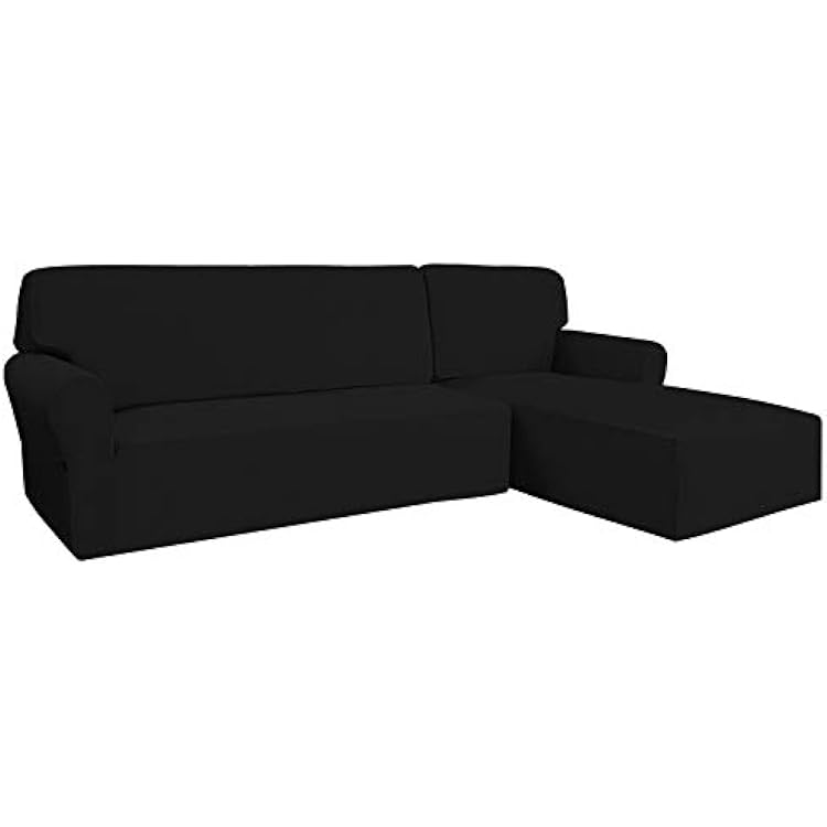 Easy-Going Stretch Sofa Slipcover 2 Pieces L-Shaped Sofa Cover Sectional Couch Cover for Living Room Jacquard Fabric Chaise Lounge Slipcover with Elastic Bottom for Dogs Kids Pets(X-Large,Black)
