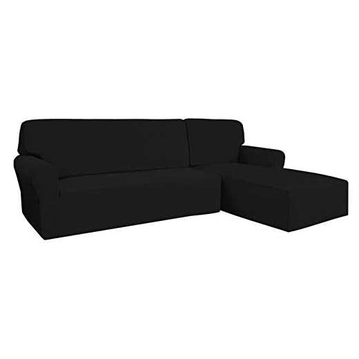Easy-Going Stretch Sofa Slipcover 2 Pieces L-Shaped Sofa Cover Sectional Couch Cover for Living Room Jacquard Fabric Chaise Lounge Slipcover with Elastic Bottom for Dogs Kids Pets(X-Large,Black)