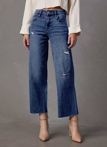 Dokotoo Womens High Waist Baggy Jeans Wide Leg Casual Petite 2025 8 Points Length Stretch Denim Pants2