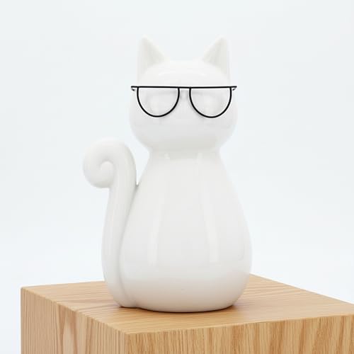 Estatua de Gato Blanco con Gafas de 7 pulgadas
