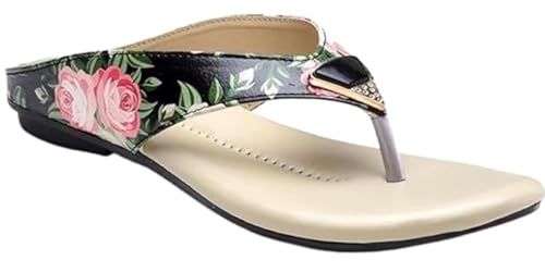 Image of KM Footwear Women and Girls Fashion Flats Sandals Fashion Casual Stylish Decent Trendy Flower Printed Sandals Slippers Footwear Chappal