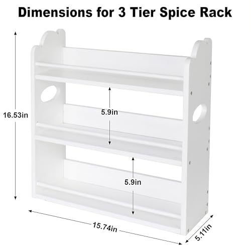 Image of 3-Tier Bamboo Spice Rack, Wall Mount & Countertop Spice Organizer | Seasoning Jars Rack Shelf Spice Organizer for Kitchen, Spice Storage Holder with handles, Front and Rear Protective Design