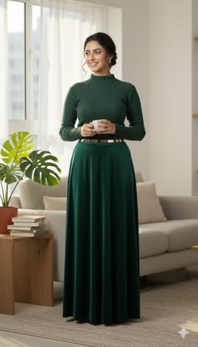 Image of Winter Woolen Blouse for Women | Stretchable Winter Wear Full Sleeve Round Neck Pullover | Geometry Knitted Design | Free Size Up to 38 Bust Thermal Wool Blouse Green