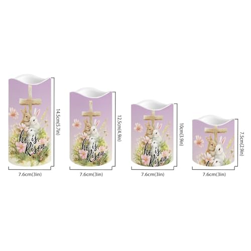 Image of Bunny and Cross Plastic Flameless Candles with Remote Control and Timer LED Flickering Battery Operated Color Changing Electric Pillar Candles Easter Decoration