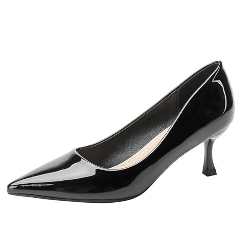 Women's Patent Leather Kitten Heel Dress Pumps Closed Pointed Toe Slip On Mid Heels Business Office Daily Low Top Casual Pumps