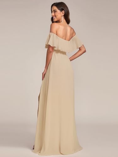 Image of Ever-Pretty Women's Summer Off The Shoulder Flowy Chiffon Formal Wedding Guest Dresses Maxi Side Split Beach Bridesmaid Dress