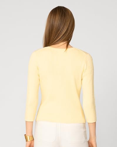 Image of Cable & Gauge 3 /4 Sleeve Cardigan for Women, Crew Neckline & Button Down Front, Stitch Detail
