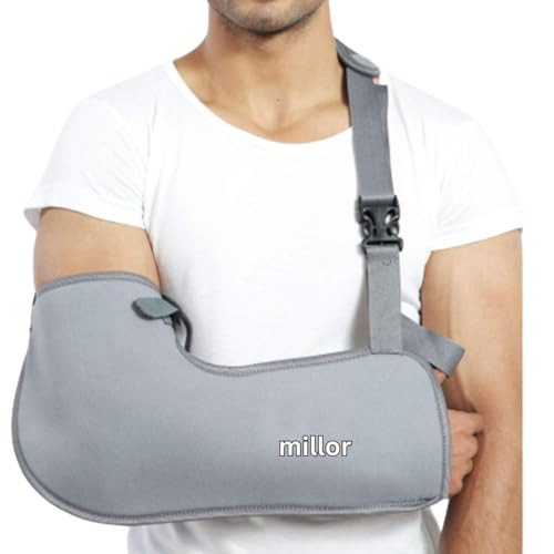 Image of Arm Sling Pouch Belt, Arm Brace Immobilizer with Elbow Support for Fracture, Sprain, Dislocation and Pain Relief, M, Black (M, Grey)
